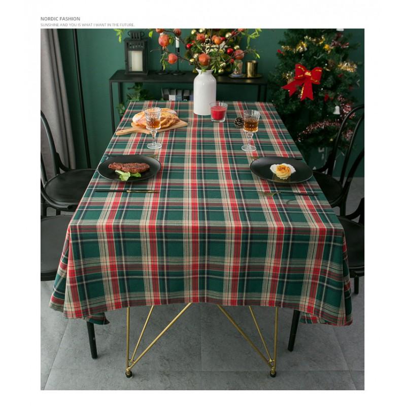 Vintage British Style Green Plaid Tablecloth Dining Table Coffee Christmas Holiday Decor