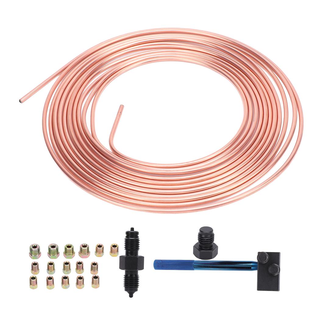 316in X25ft Brake Line Replacement Tubing Coil and Fitting Kit with Double Flaring Tool for