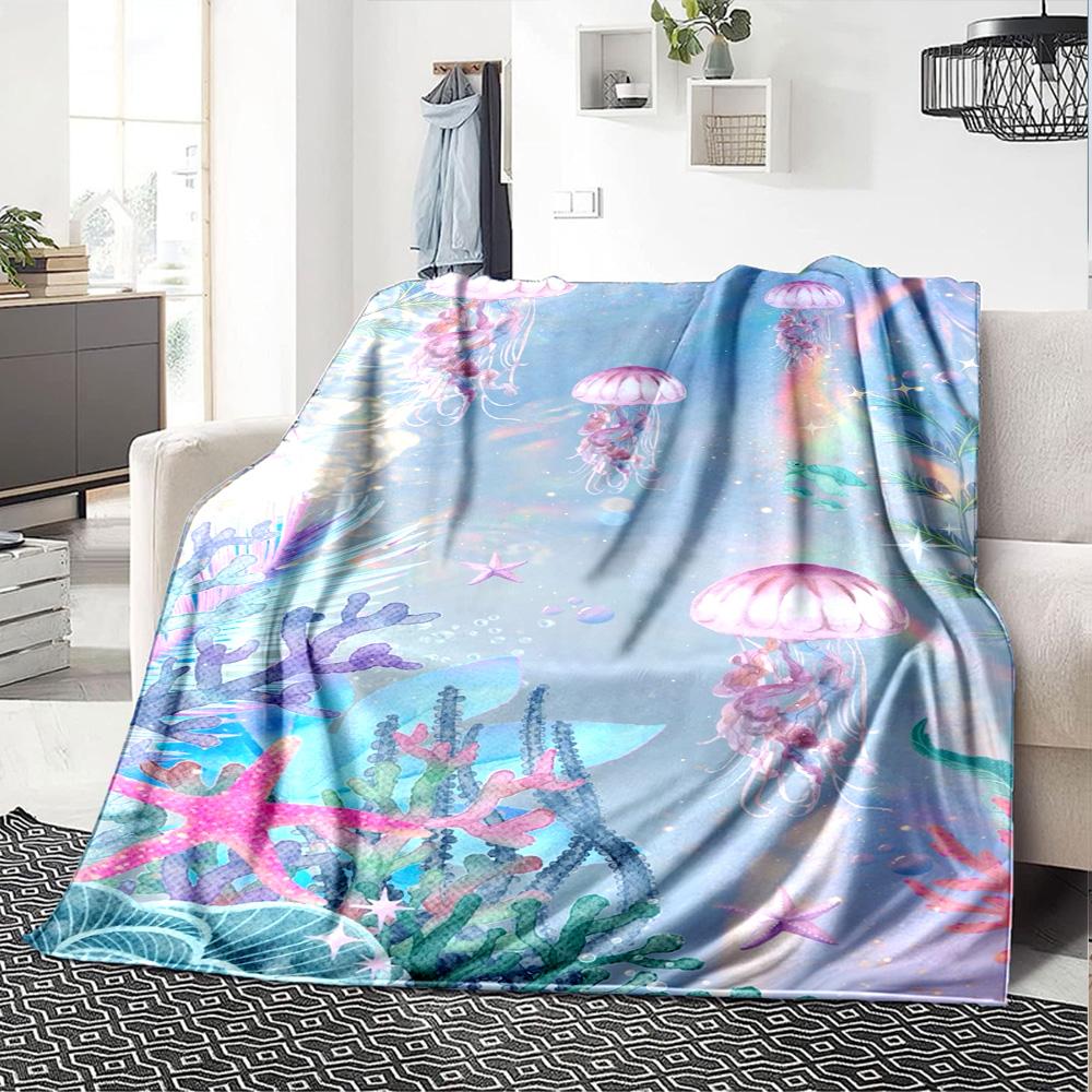 Meeresfisch Qualle Muschel Druck Flanell Decke Hohe Qualität Warm Bequem Decke für Alle Jahreszeiten Perfekt für Geschenke Heimdeko