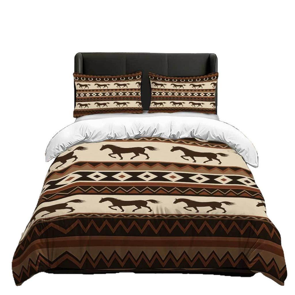 Home Textile Three-Piece Quilt Cover Horse 3D Digital Printing Kit Horse Thickened Abraded Cloth Pillowcase Quilt Cover