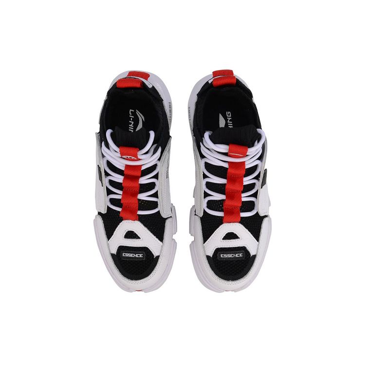 Li Ning Paris Fashion Week Wudao Ace Fabric Synthetic Leather Nubuck Mid-Top Retro Basketball Shoes Women sneaker Black White Red AGBN062-12