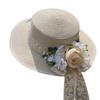 Lace flower flat top straw hat women's new summer outdoor travel sun protection sun hat seaside vacation beach hat