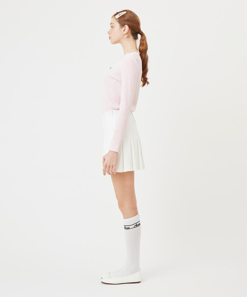 AVEN Button Point Round Neck Knit Pink