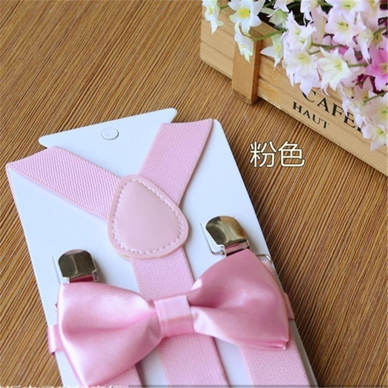 Dzieci Chłopcy Dziewczęta Solid Color Clip-On Szelki Elastyczne regulowane szelki z uroczą muszką