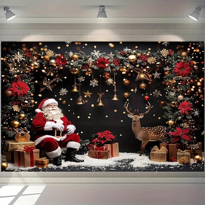 Weihnachtsdekoration Hintergrundtuch Weihnachtsmann und Rentier Geschenk Hängetuch Wohnzimmer Wand Zimmer Dekoration