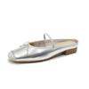 Leather Ballet Shoes Women's Bow Cool Slippers Square Head Temperament Retro Summer Outer Wear Bag Head Single Shoes Half Slippers