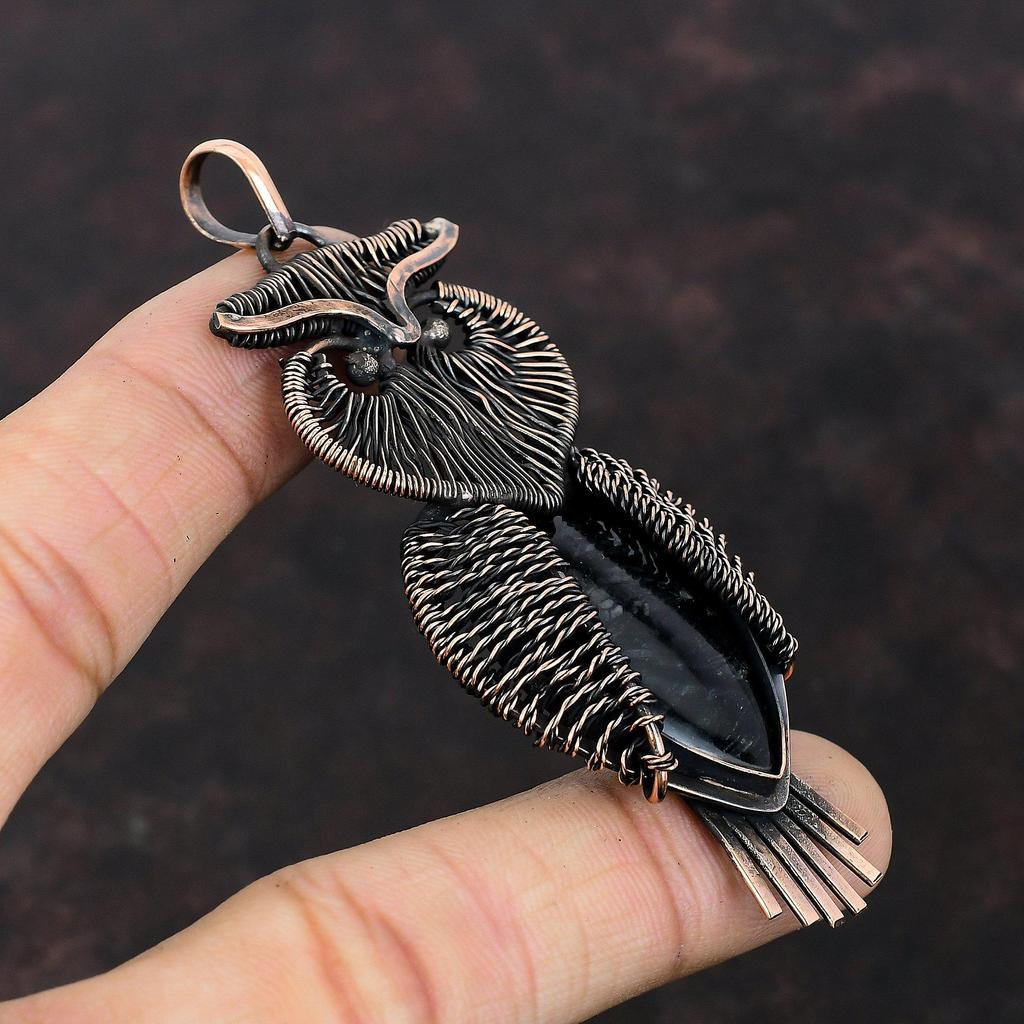 Přívěsek Picasso Jasper, měděný drát, přívěsek s drahým kamenem, ručně vyráběný přívěsek sova, Picasso Jasper, šperky, dárek k výročí, měděné dráty, šperky