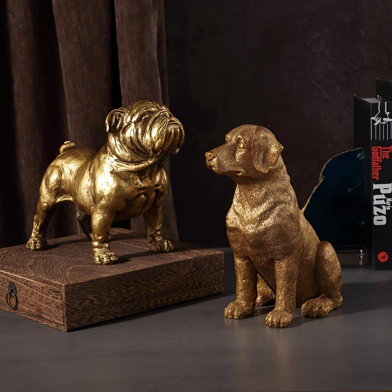Golden Animal Series Ornament Toys: Simulated Pet Dog Decor for Living Rooms