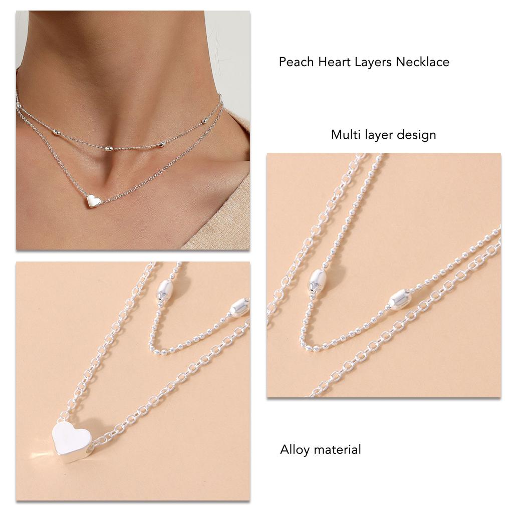 Pfirsichherz Lagenkette Personalisiert Einfache Mehrlagige Kleine Kette für den Alltag Doppelt