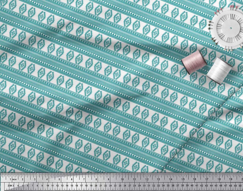 Soimoi Blue Japan Crepe Satin Fabric Aztec Geometric Printed Craft Fabric by the Metre 42 Inch