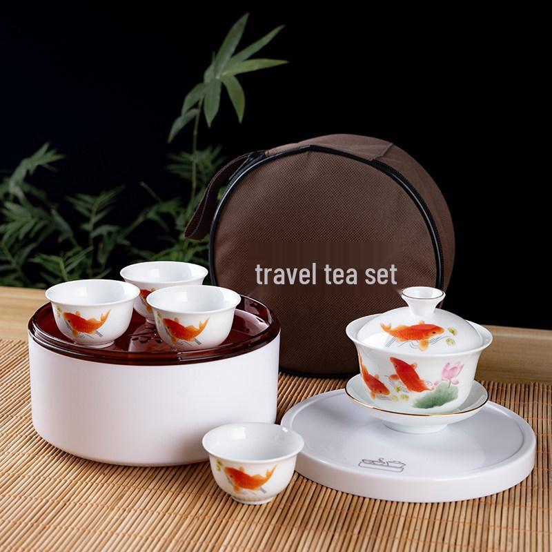 Portable Ceramic Kung Fu Travel Tea Set with Tray and Case