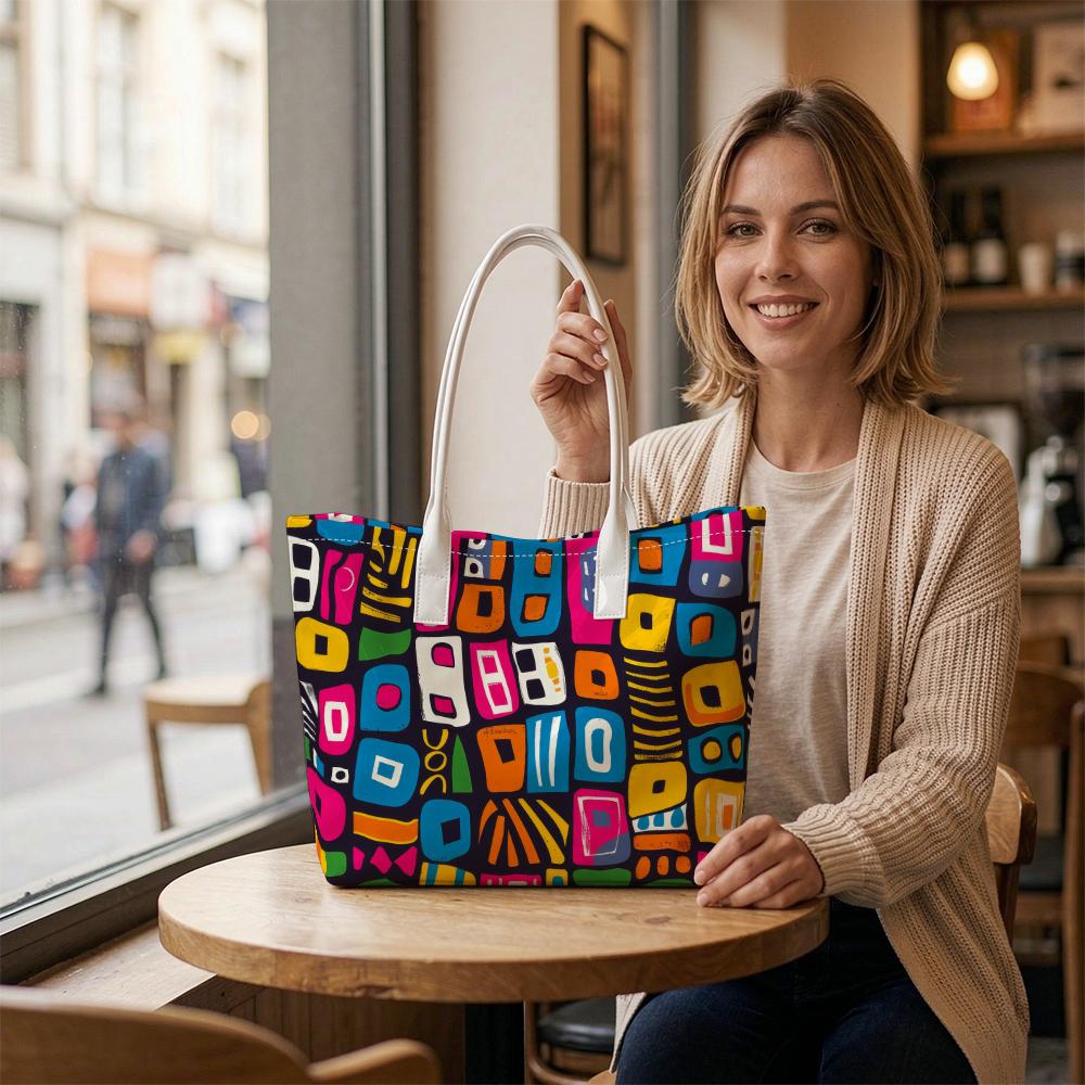Colorful Geometric Print Tote Bag Casual Ladies Daily Shoulder Handbag Lightweight Versatile Shopping Bag For Women Outdoor Use