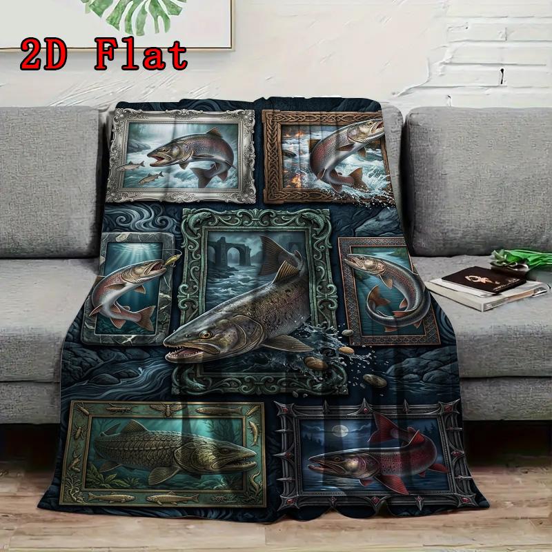 Salmon Majesty 2D Flat Pattern Flannel Blanket, High Quality All Seasons, Home Decor, Warmth and Comfort, Perfect for Christmas Gifts.