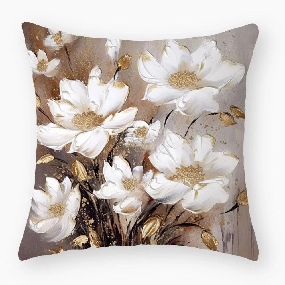 Luxuriöse Heimdeko Kissenbezug Retro Kunst Ölmalerei Stil Blumenmuster Büro Sofa Kissenbezug