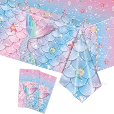 Pink Blue Mermaid Tail Disposable Tablecloth Girls Mermaid Birthday Plates Cups Napkins Happy Girl Little Mermaid Birthday Decor
