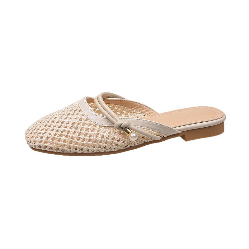 Hollow mesh bag head half slippers women's summer wear new models with skirts flat bottom pregnant women cool slippers
