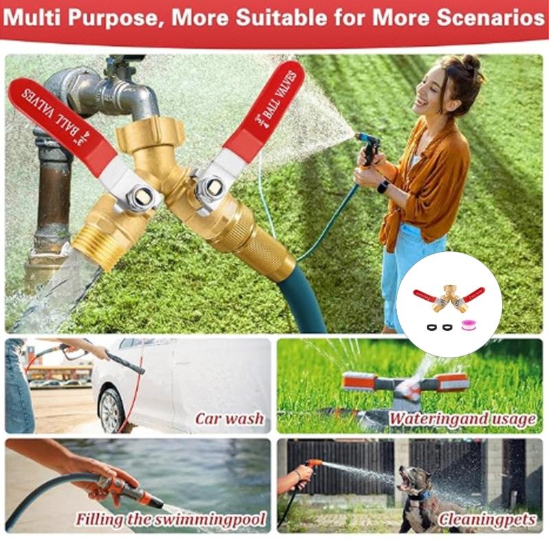 Brass Y Valves For Garden Hoses 3/4 Inch Standard Connection Featuring Large Ports & Easy Finger Operation for Garden