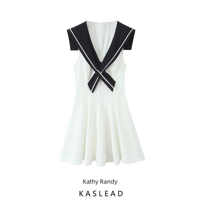 Kaslead New Women Clothes Western Style Fashion Simple Patchwork Short Dress 4661392