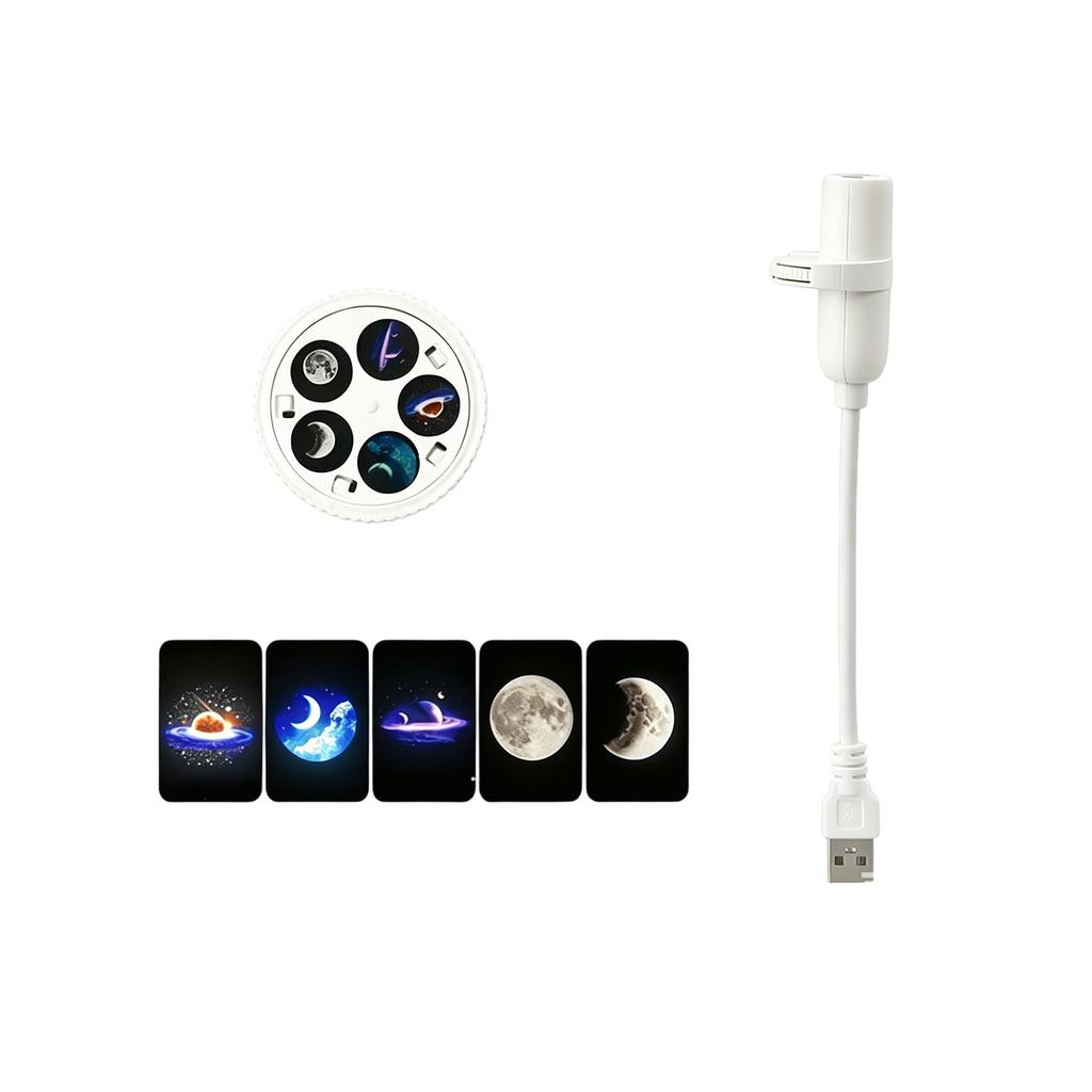 USB Projection Night Light with 5 Interchangeable Space and Moon Themed Slides LED Creative Bedroom Lamp for Ambient Lighting and Decoration