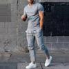 Sports Set Mens Fall Summer Solid Casual Round Neck Short Sleeve Sports T-shirt Two Piece Set for Men