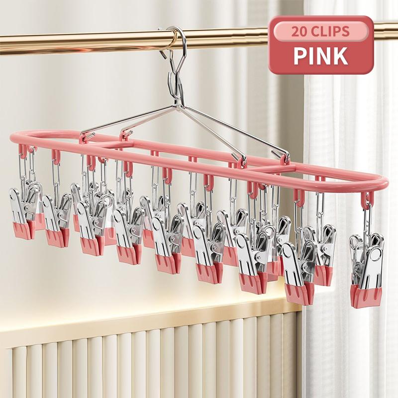 

Stainless Steel Clothes Rack Sock Hanger With 20 Clip Windproof Multi Clip Drying Rack For Underwear Socks Balcony Storage Racks
