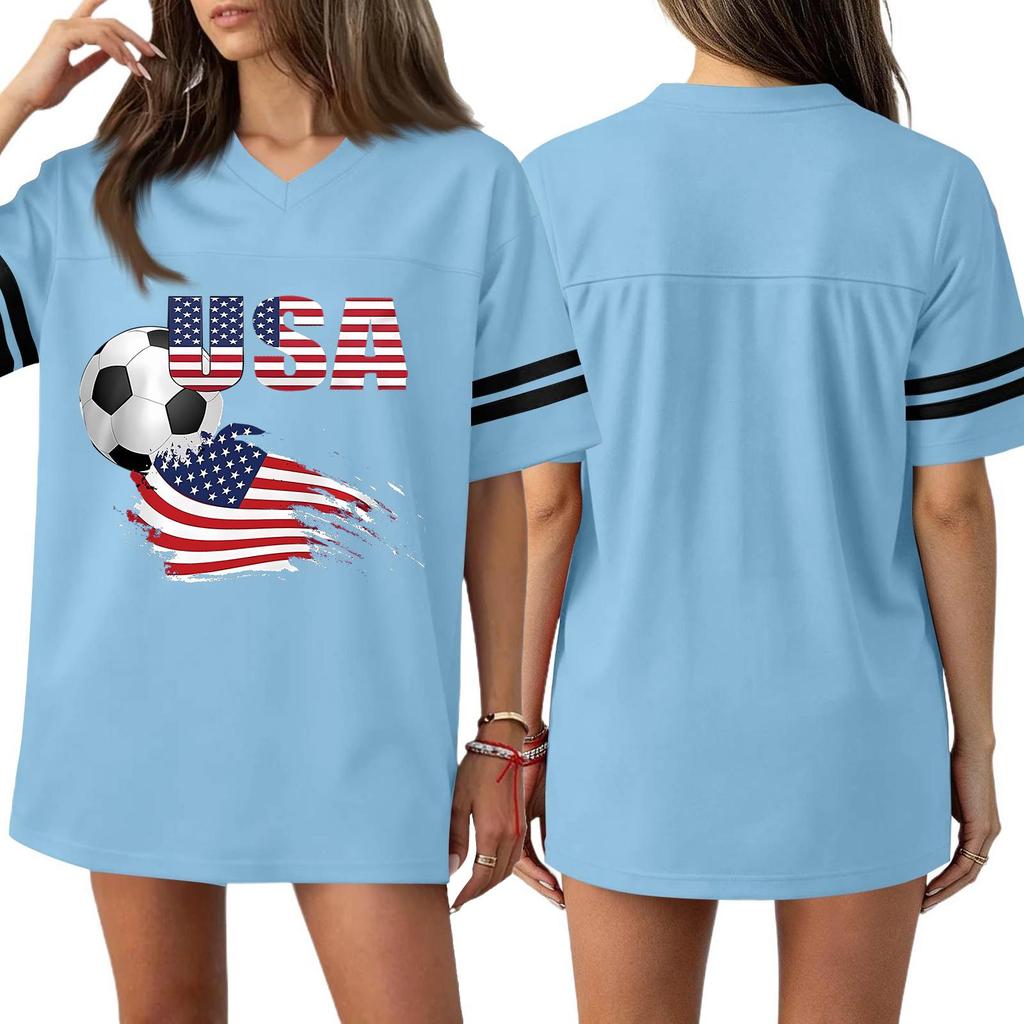 Women's Casual & Stylish V-Neck Sports — Print Short-Sleeve Athletic T-Shirt Top