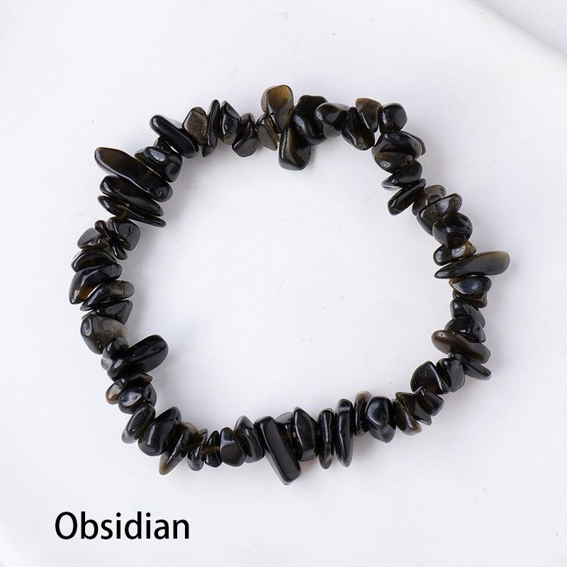 

Браслет из бисера из натурального камня, нерегулярный гравий, аметист, кристалл обсидиана, чакра, эластичные браслеты с веревочными звеньями для женщин, ювелирные изделия, подарок