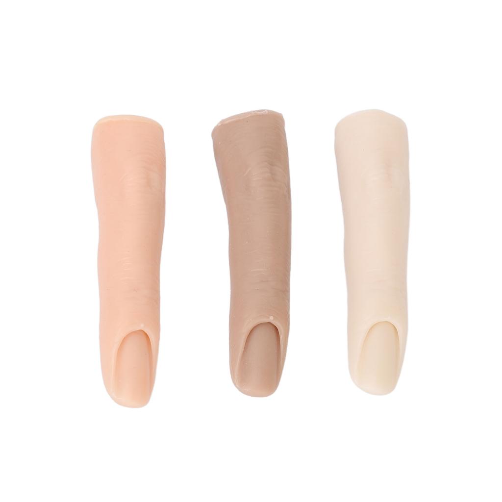 3Pcs Silicone Finger Model High Simulation Bendable Embedded Design Nail Art Training Finger for Nail Artists Salons