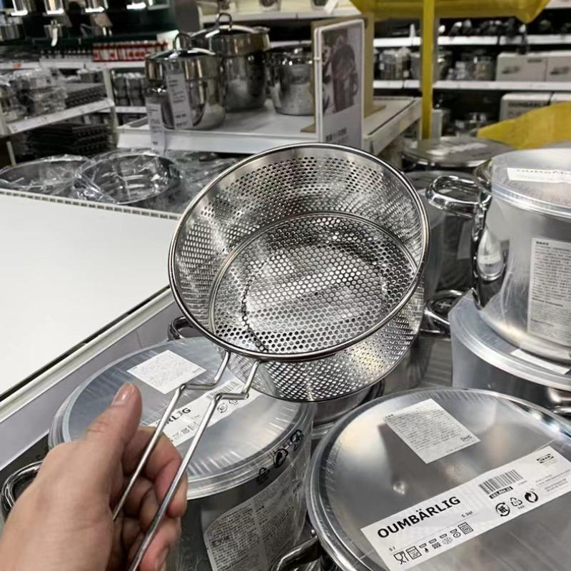 Coș Metalic Franțuzesc 12/14/16/18/20cm cu Mâner Strecurătoare Adâncă pentru Prăjit Rotund Gătit Alimente Scurgere Strecurători Unelte de Bucătărie Accesorii