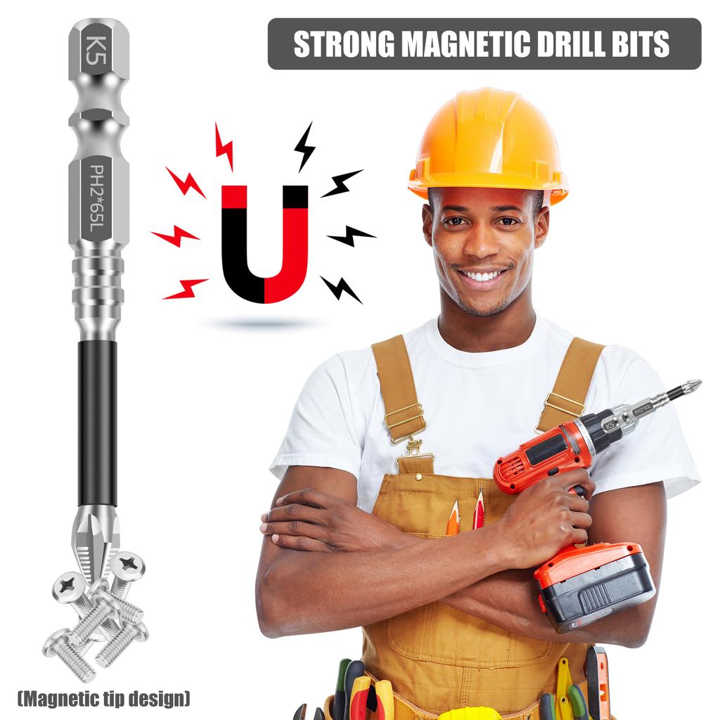 K5 High Magnetic Screwdriver Drill Bit Set Universal Anti-Slip Teeth Phillips Magnetic Electric Screwdriver Set Lengths 25-150mm