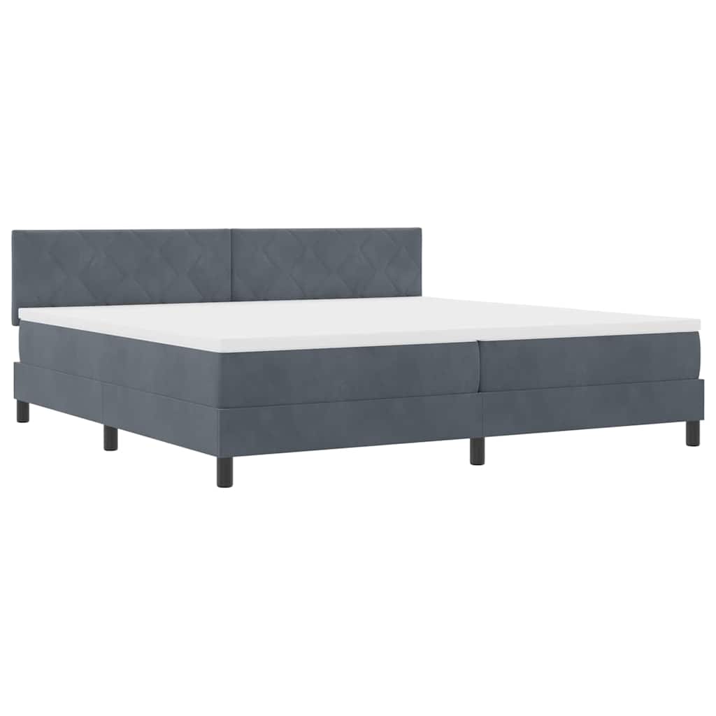 LED Box Spring Bed with Headboard Dark Grey 200 X 200 Cm Velvet