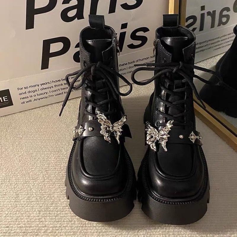 Fashion Shoes for Women's Design Sense Metal Butterfly High-top Boots Women's New Retro Versatile Platform Tide Short Boots Botas Mujer