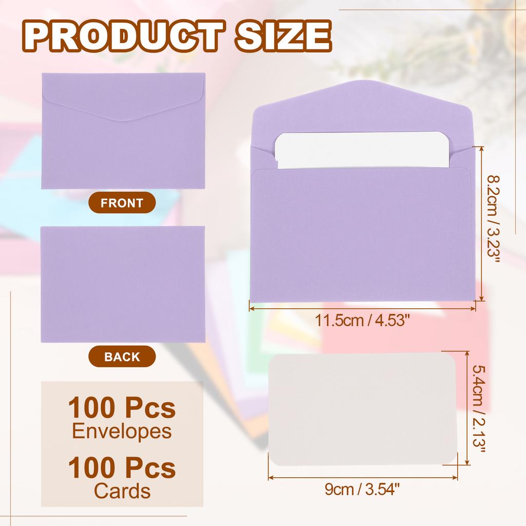 100 Set Mini Buste con Cartoncini Vuoti 9x5,4cm Cartoncini Vuoti e Buste 11,5x8,2cm per Regalo Invito Matrimonio Laurea