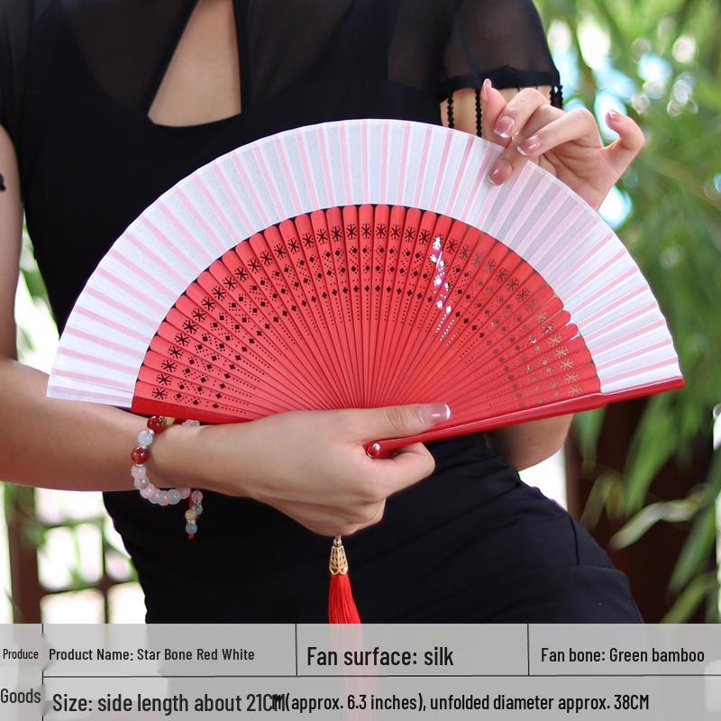 Red Ancient Style Chinese Folding Dance Fan - Easy To Open & Close, Perfect for Hanfu, Cheongsam, and Runway Shows