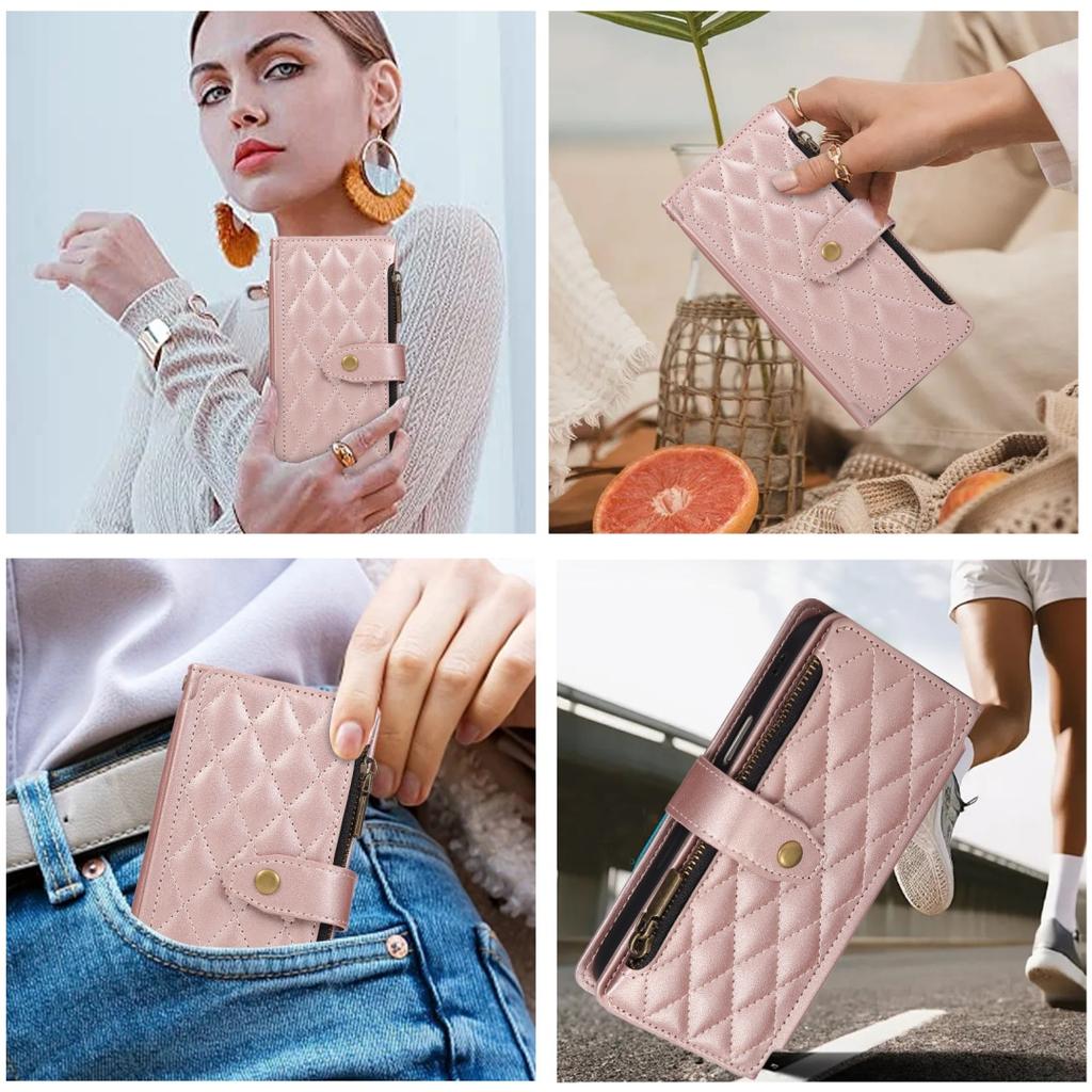 For iPhone 17 16 15 14 13 12 Pro Max Crossbody Strap Multi-Functional Delicate Leather Comfortable Grip Zipper Bag Wallet Case
