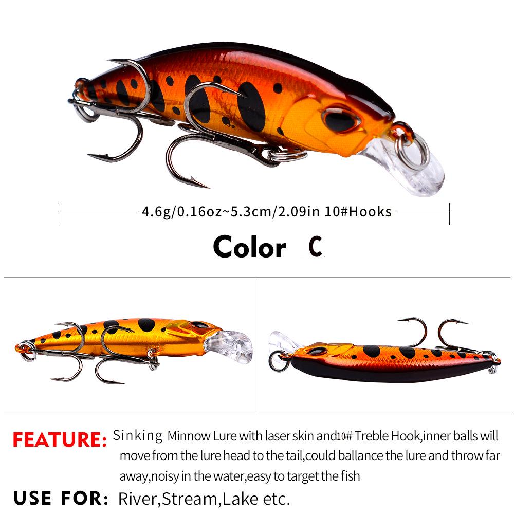 Sinking Minnow Lure 5.3cm 4.6g Bionic Plastic Hard Bait for Freshwater Bass Fishing