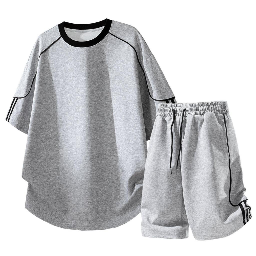 Ice-Cool Cotton Men's Two-Piece Set: Short-Sleeve T-Shirt & Five-Point Pants, Summer 2026 New Style, Casual Sportswear for Students