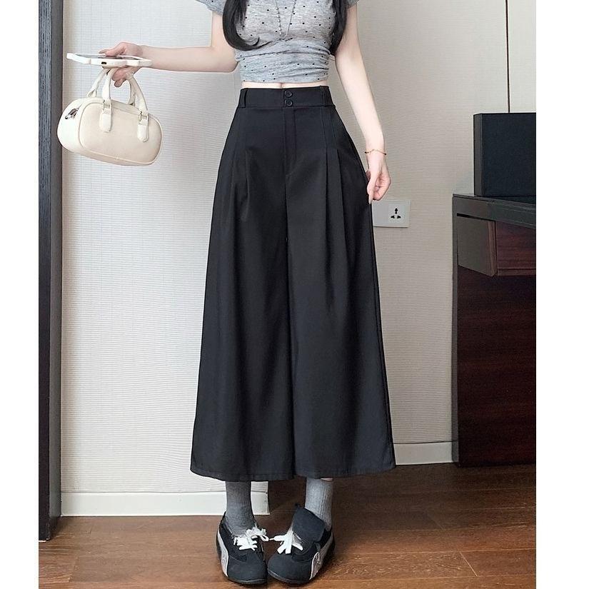 Summer ice silk suit pants women s small loose wide-leg pants high waist drape light casual eight-point pants Loose Hip Women Casual Pants For Daily S