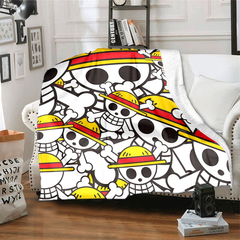 1PC One Piece Straw Hat Pirates Patterned Flannel Blanket Suitable For All Seasons For Home Decor Warmth And Comfort Gifts Holiday Present