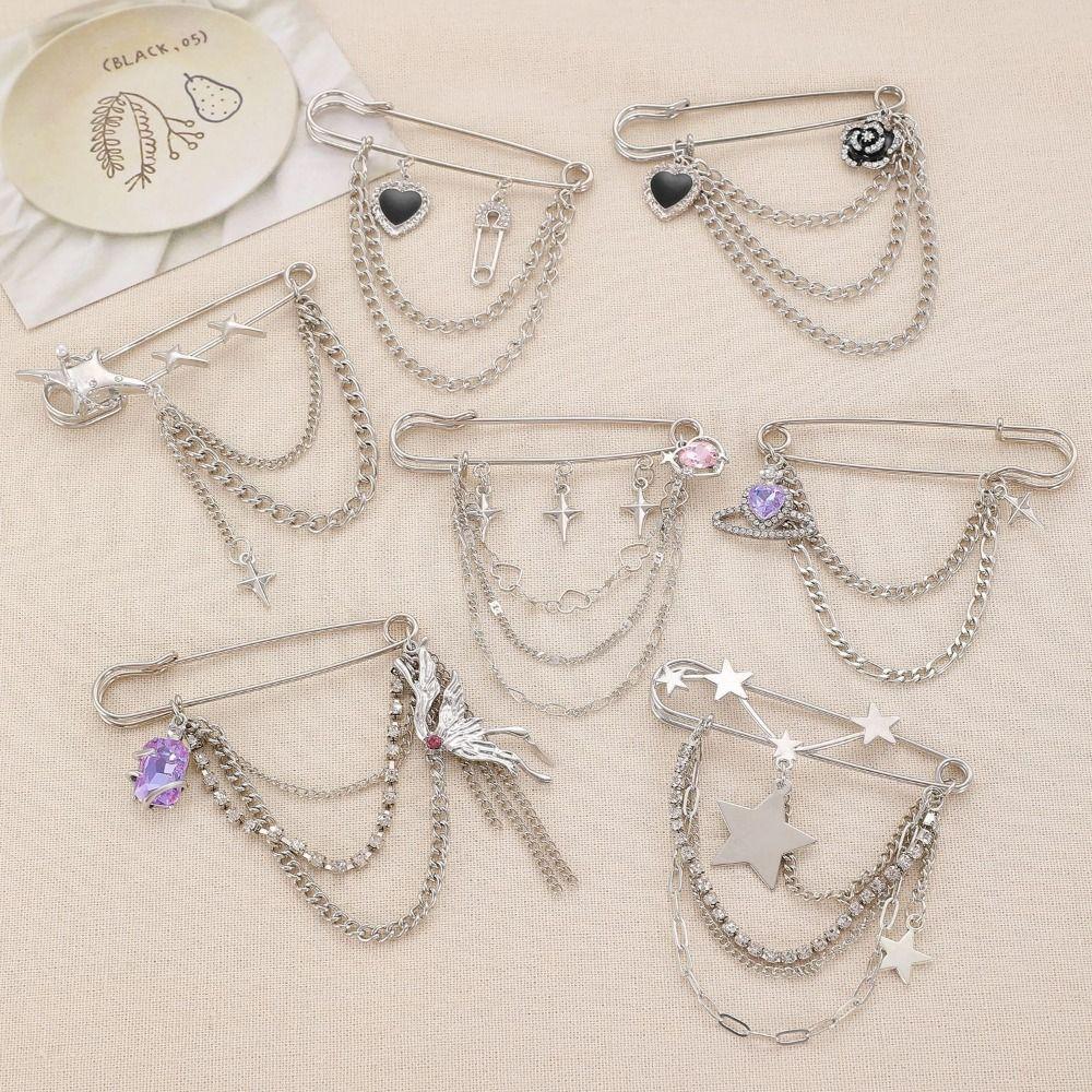 Metal Chain Tassel Chain Pin Butterfly Design Lapel Pin Chain Pendant Brooches Wedding Party