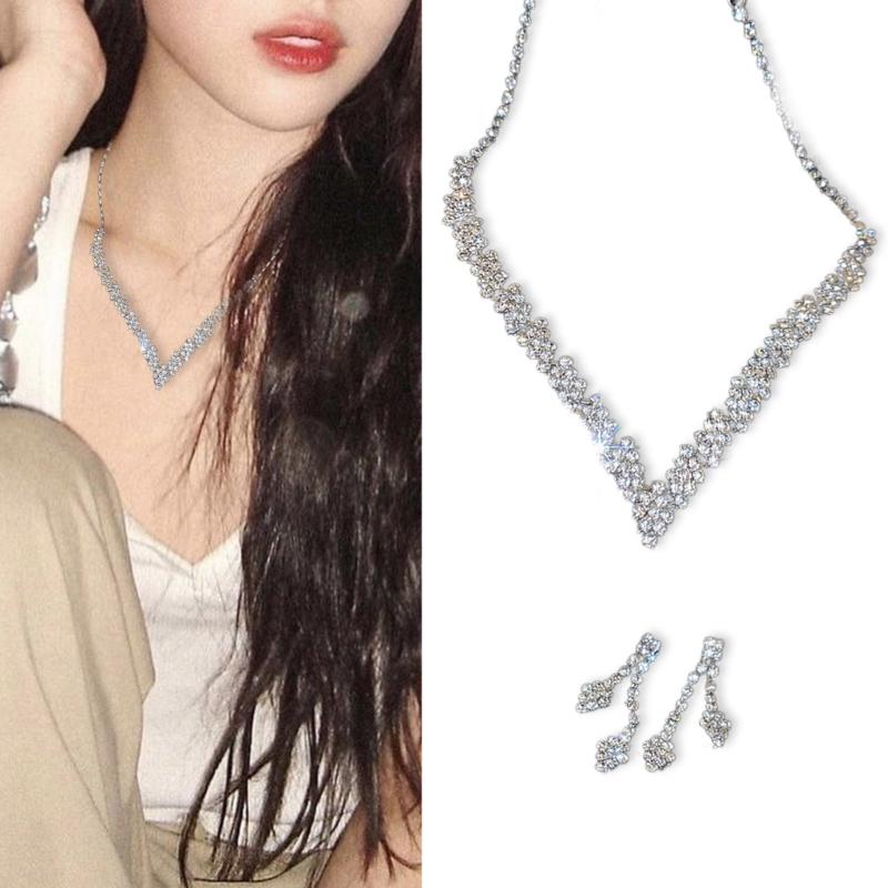 Sparkling Zirconia Jewelry Set Fashionable Zircon Stone Necklace and Earrings Stylish Fade Resistant Women Accessory