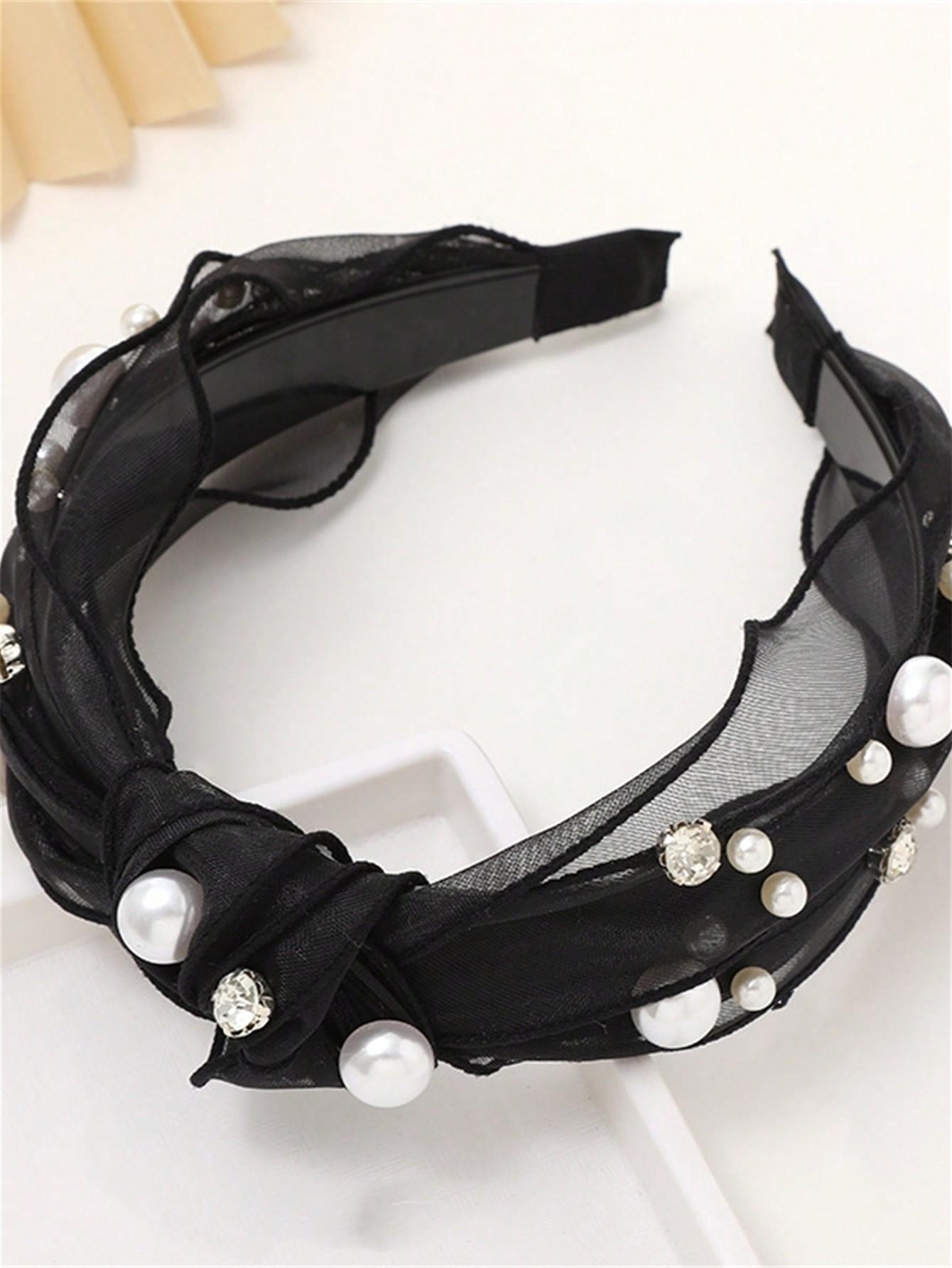 

1 женская весенняя новая сетчатая повязка на голову с широким краем, темпераментная жемчужная повязка на голову Size fits all