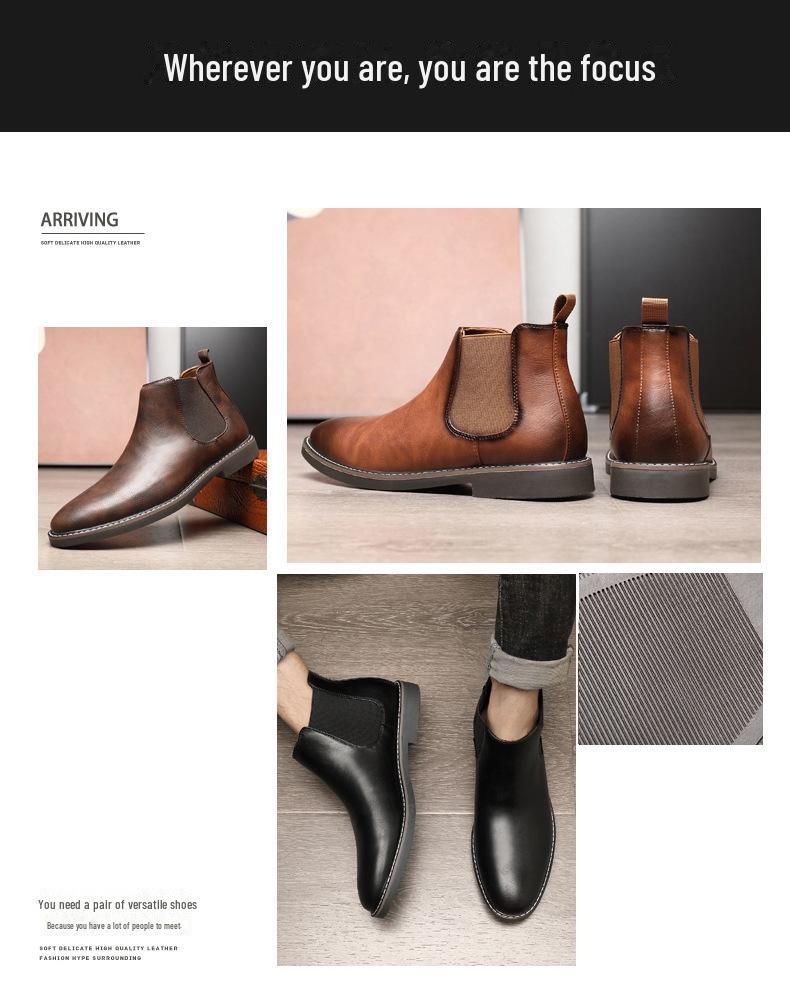 Cizme Martin din piele pentru bărbați, stil nou - Cizme Chelsea retro versatile cu vârf ascuțit, mărimi mari