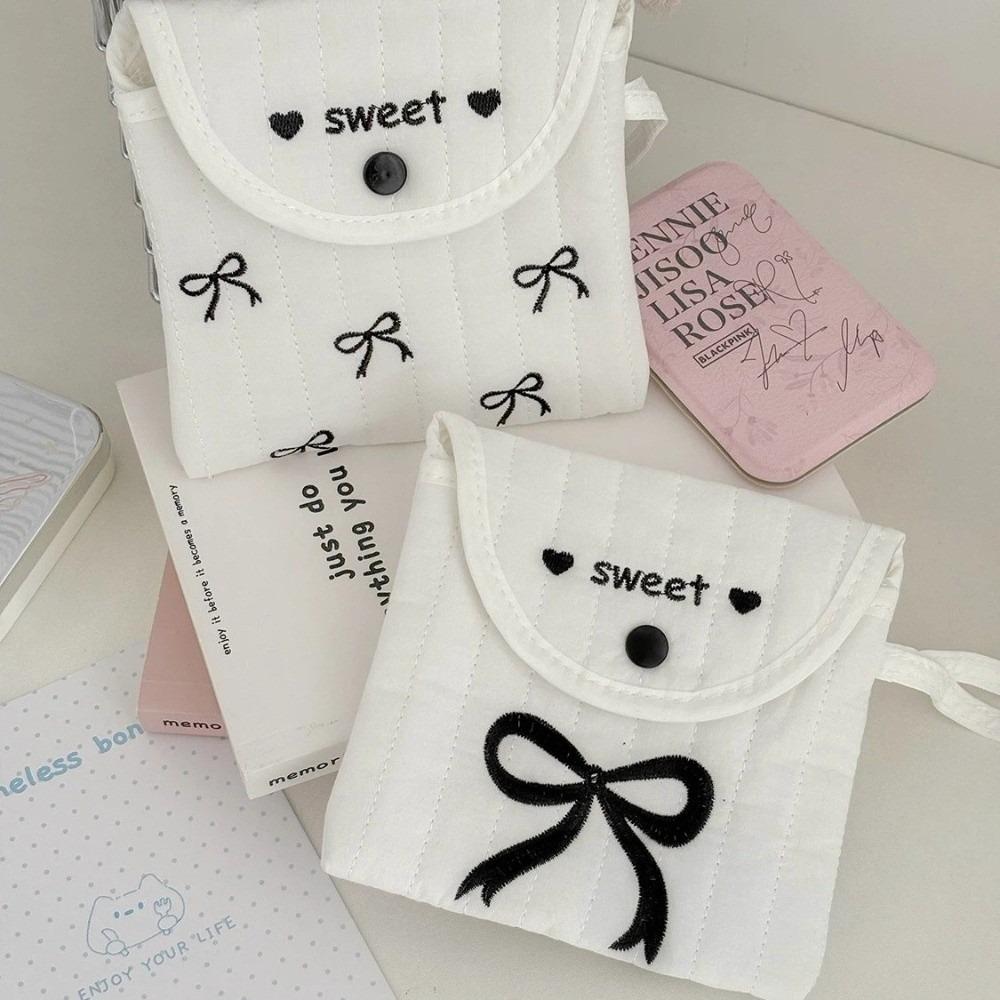 Korean-Style Embroidered Clutch Sweet Bowknot Embroidery Cosmetic Bag Sanitary Pad Pouch Women