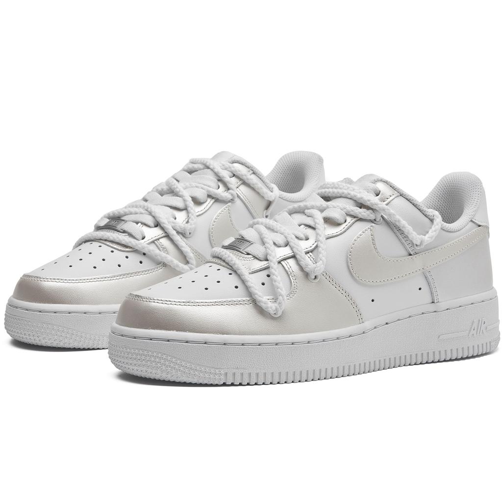 Nike Air Force 1 Wear resistant And Lightweight Low top Skateboard Shoes Unisex White Silver CW2288-111(Team55-)