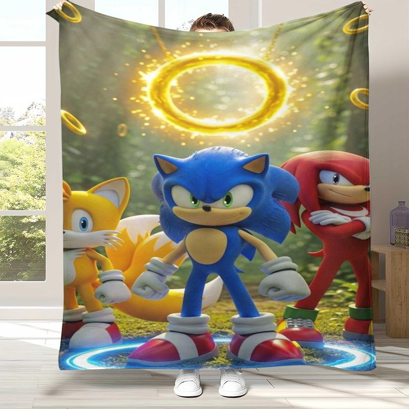 Retro S-Sonic Cartoon Game Flannel Blanket,Ultra Soft Warm Plush Throw for Home Bedroom Bed Sofa Cover Camping Picnic gift