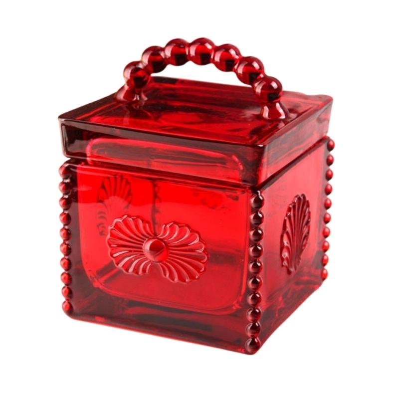 Artistic Square Candies Holder Clear Glass Featuring Intricate Embossed Detail Household Storage Jar