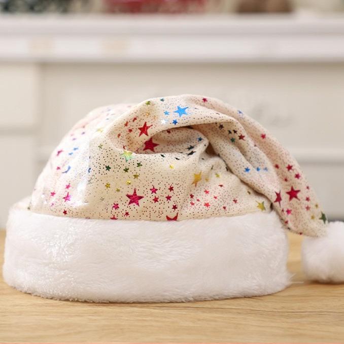 Christmas Hat New Style Red Super Soft Gold Plated Colorful Stars Adult Christmas Hat Festive Party Dress Up Hat