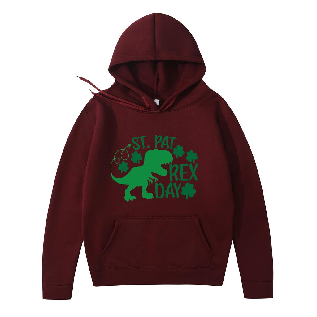2025 New Hooded Sweater Loose Letter Lucky Four-leaf Printed Coat Solid Color Kangaroo Pocket Drawstring College Style Joker Tops