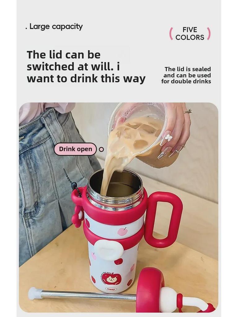 Termosmugg i rostfritt stål: Dam 2024 års utgåva - Kontor med stor kapacitet & Barns sugrörsiskopp